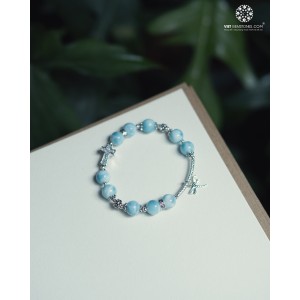 Lắc tay mân côi Larimar 10mm charm bạc